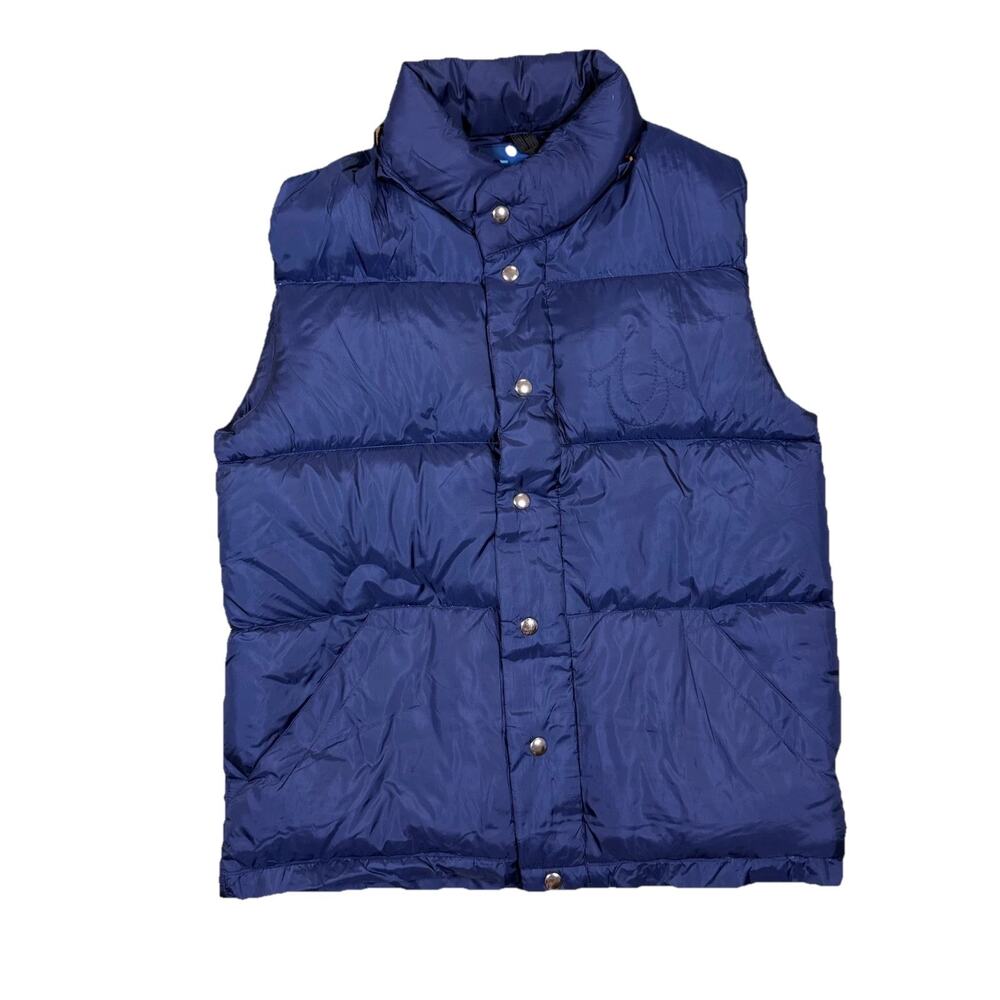 True Religion Down Puffer Vest Hooded Blue Snap Zip Goose Men's M Streetwear
